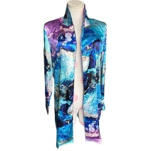 NWT Wearable Art -Silky Satin Jacket  - Blue and purple marble - S